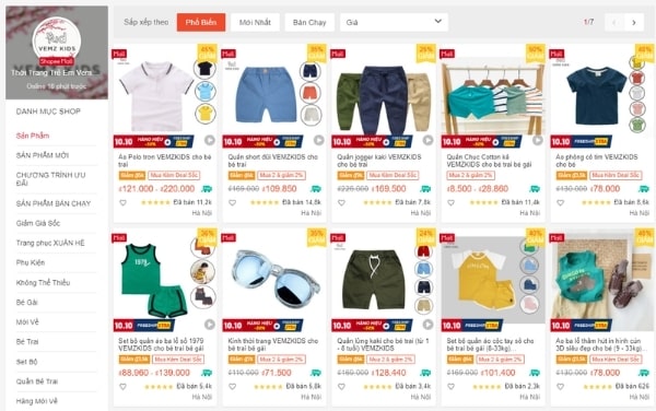top 5 shop quan ao tre em shopee